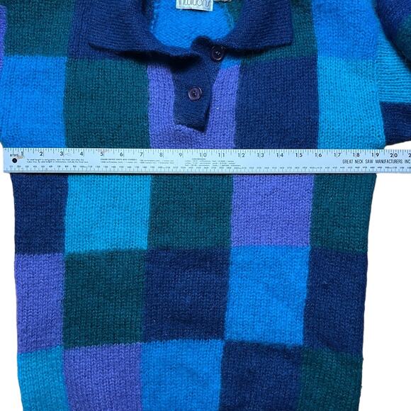 VINTAGE 90s Mohair Wool Sweater Collared Blue Monochrome Colorblock Size S - Picture 4 of 6